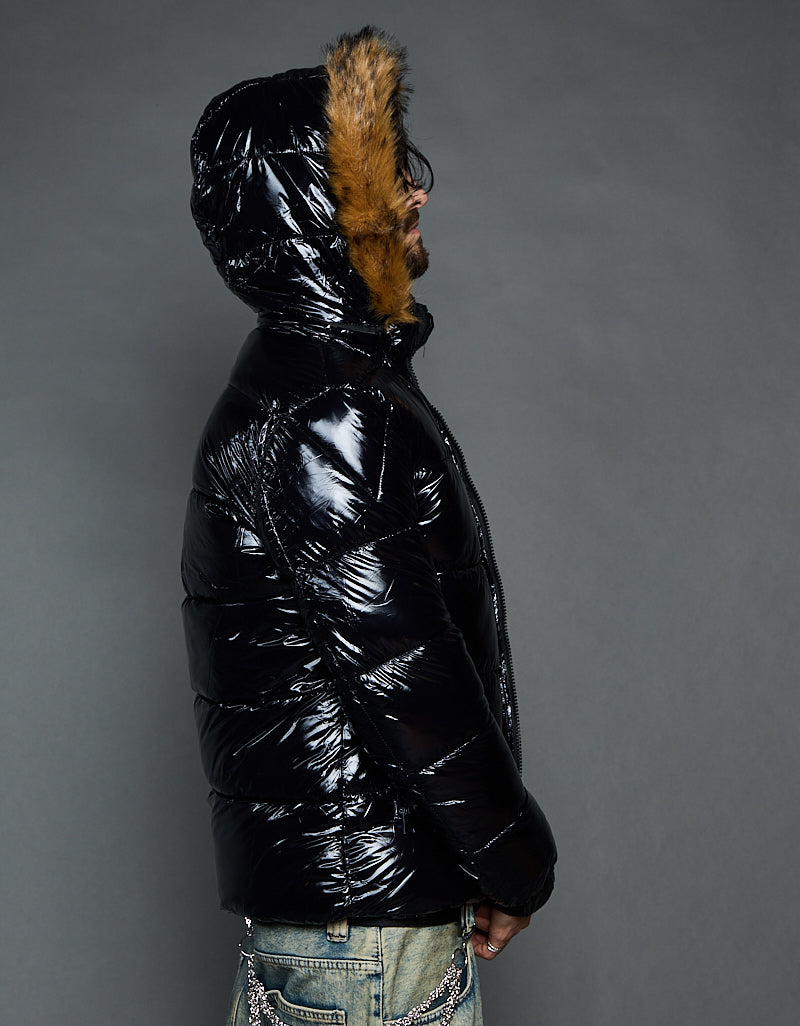 Black Shiny Jacket - Faux fur (man)