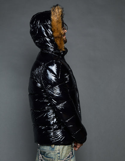 Black Shiny Jacket - Faux fur (man)