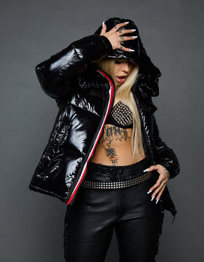 Black Shiny Jacket - Stripes (woman)